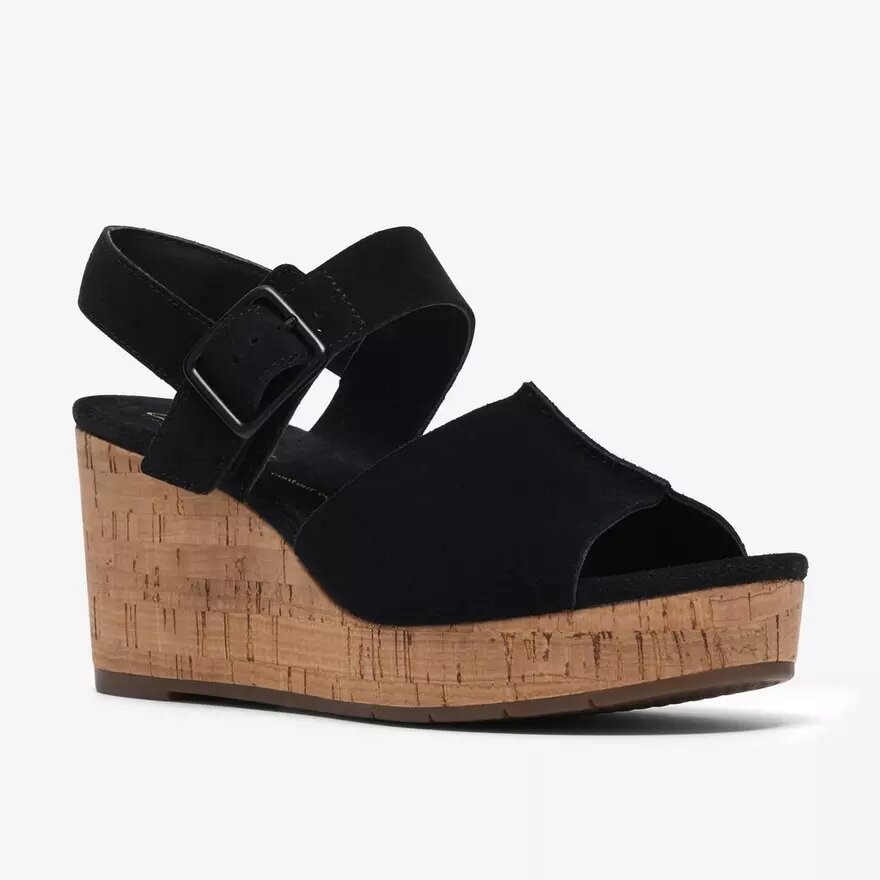 Sandales compensées Sabina Dream en daim noir pour femme Sandales compensées Sabina Dream en daim noir pour femme