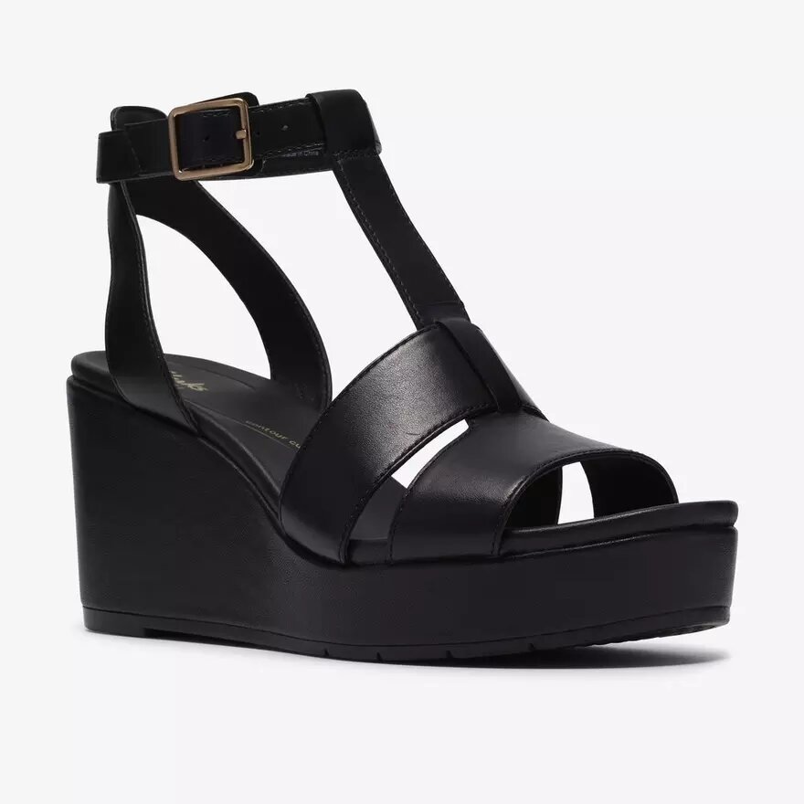 Sandales compensées Sabina Hope en cuir noir pour femme Sandales compensées Sabina Hope en cuir noir pour femme