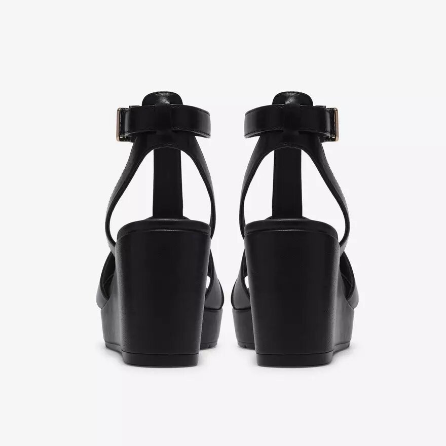 Sandales compensées Sabina Hope en cuir noir pour femme Sandales compensées Sabina Hope en cuir noir pour femme