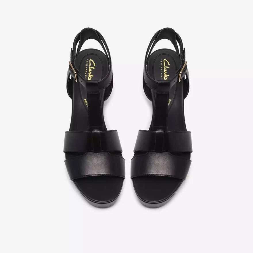Sandales compensées Sabina Hope en cuir noir pour femme Sandales compensées Sabina Hope en cuir noir pour femme