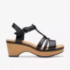 Sandales compensées Seannah Madi en cuir noir pour femme Sandales compensées Seannah Madi en cuir noir pour femme
