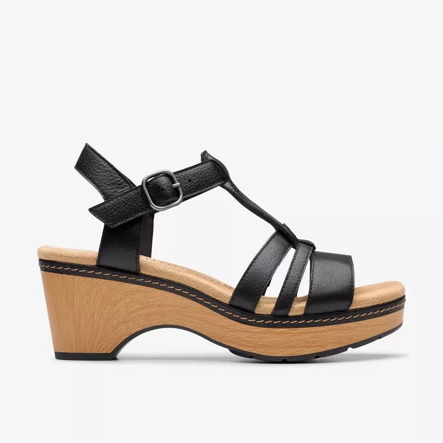 Sandales compensées Seannah Madi en cuir noir pour femme Sandales compensées Seannah Madi en cuir noir pour femme