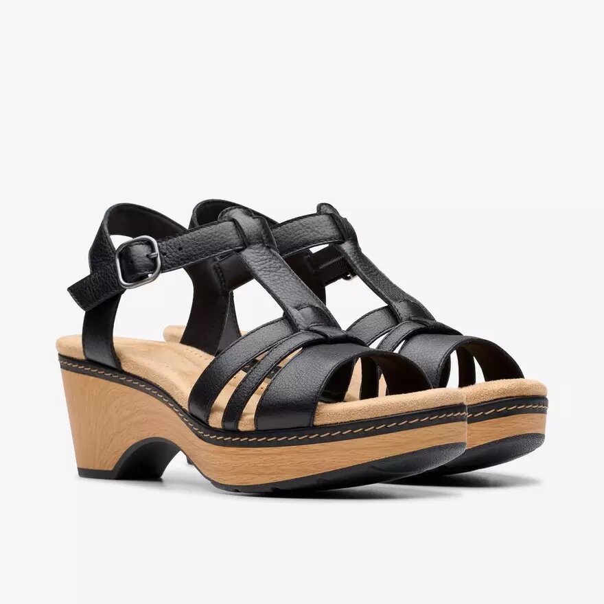Sandales compensées Seannah Madi en cuir noir pour femme Sandales compensées Seannah Madi en cuir noir pour femme