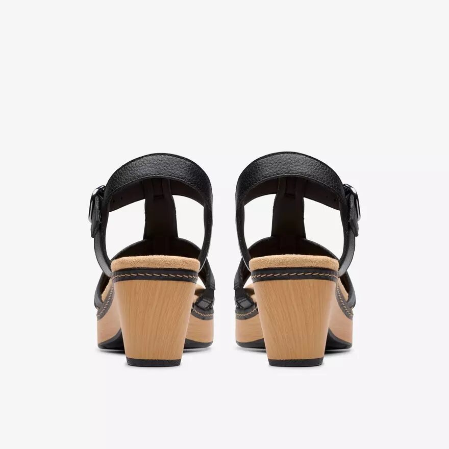 Sandales compensées Seannah Madi en cuir noir pour femme Sandales compensées Seannah Madi en cuir noir pour femme