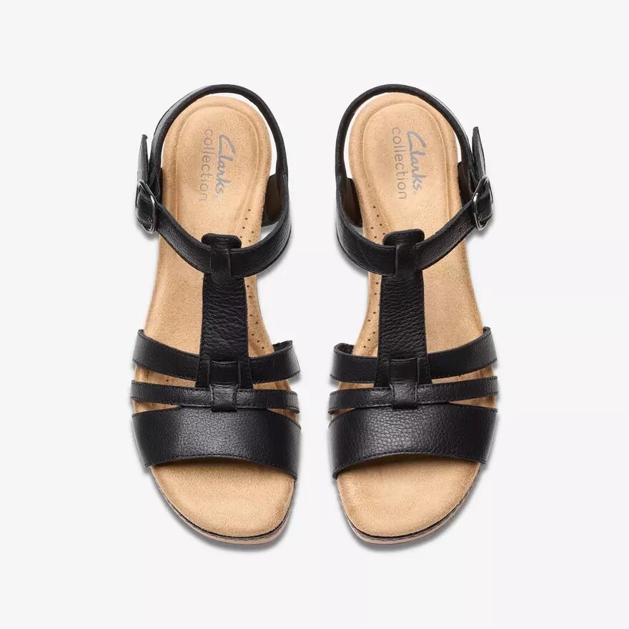 Sandales compensées Seannah Madi en cuir noir pour femme Sandales compensées Seannah Madi en cuir noir pour femme