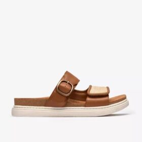 Sandales plates Arwell Step en cuir beige pour femme