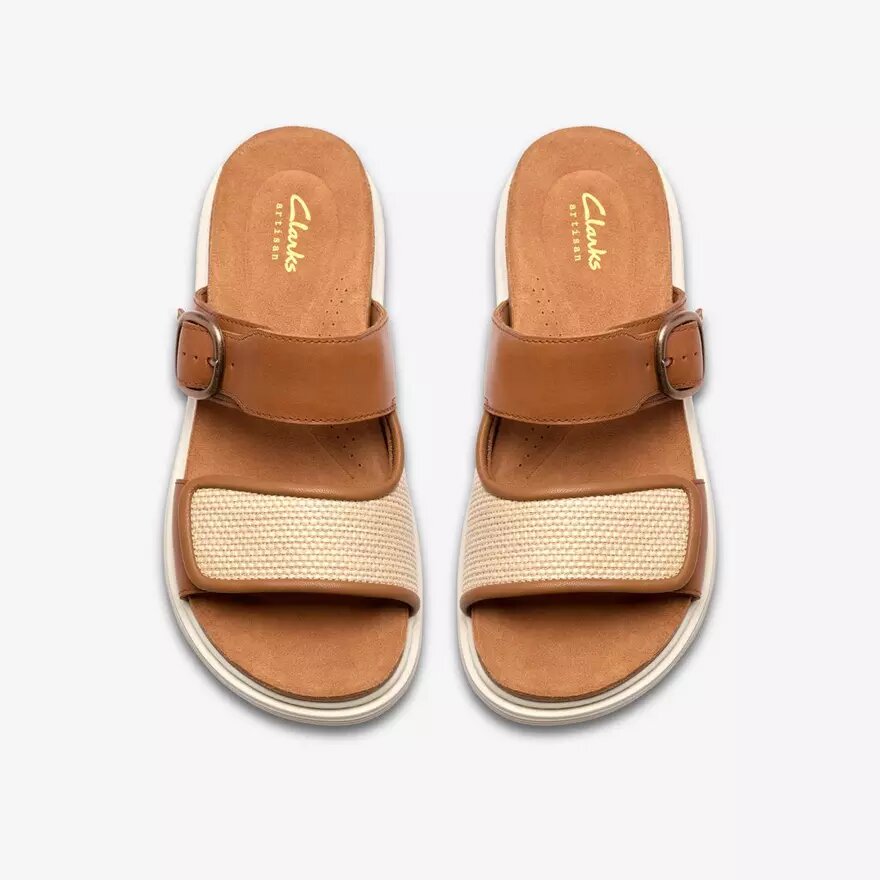 Sandales plates Arwell Step en cuir beige pour femme Sandales plates Arwell Step en cuir beige pour femme
