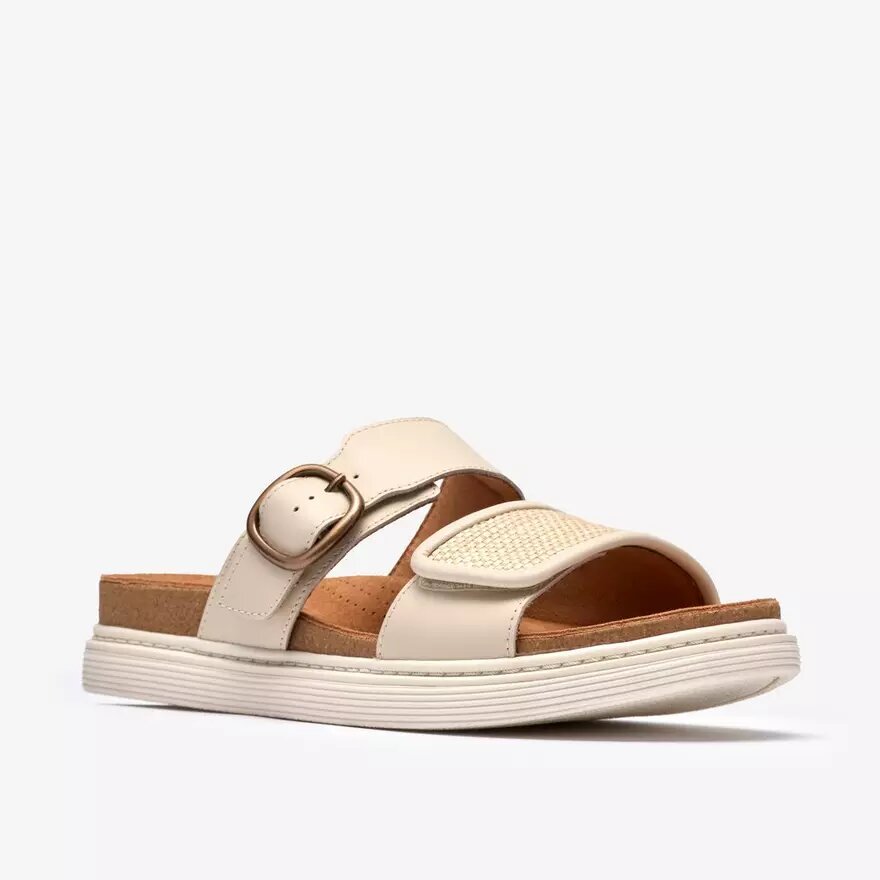 Sandales plates Arwell Step en cuir crème pour femme Sandales plates Arwell Step en cuir crème pour femme