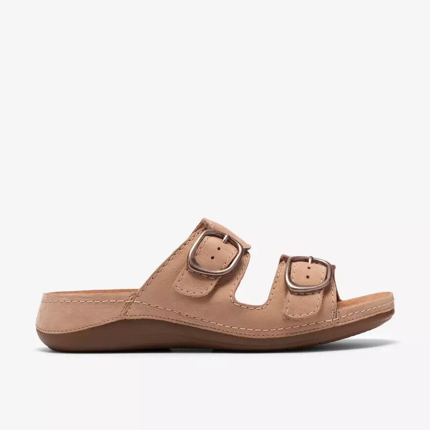 Sandales plates Cecily Step en nubuck beige pour femme Sandales plates Cecily Step en nubuck beige pour femme