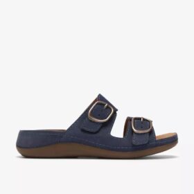 Sandales plates Cecily Step en nubuck bleu marine pour femme