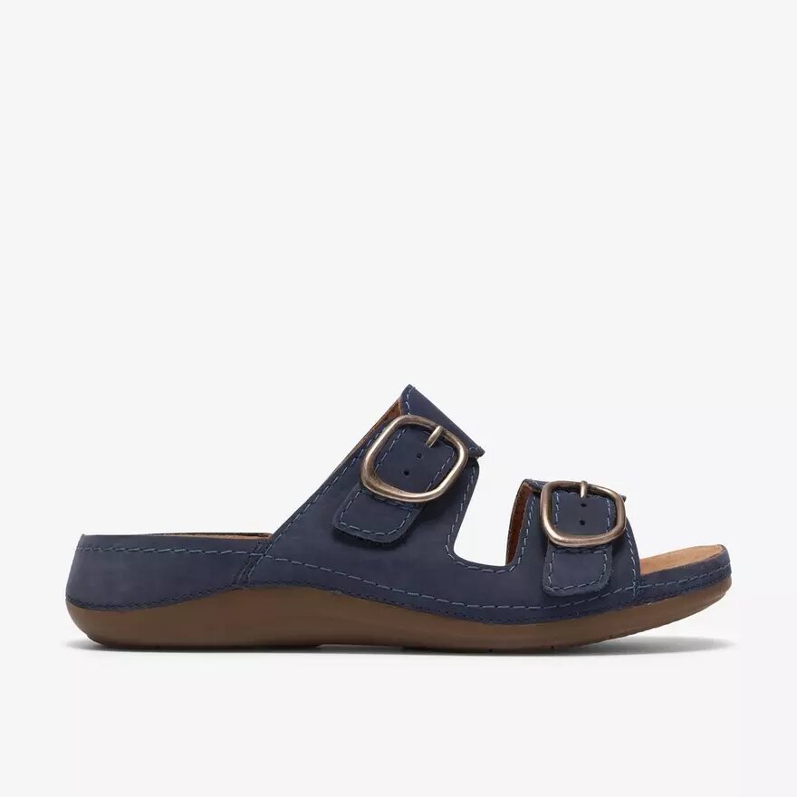 Sandales plates Cecily Step en nubuck bleu marine pour femme Sandales plates Cecily Step en nubuck bleu marine pour femme