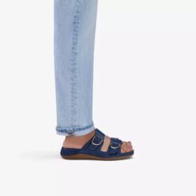 Sandales plates Cecily Step en nubuck bleu marine pour femme