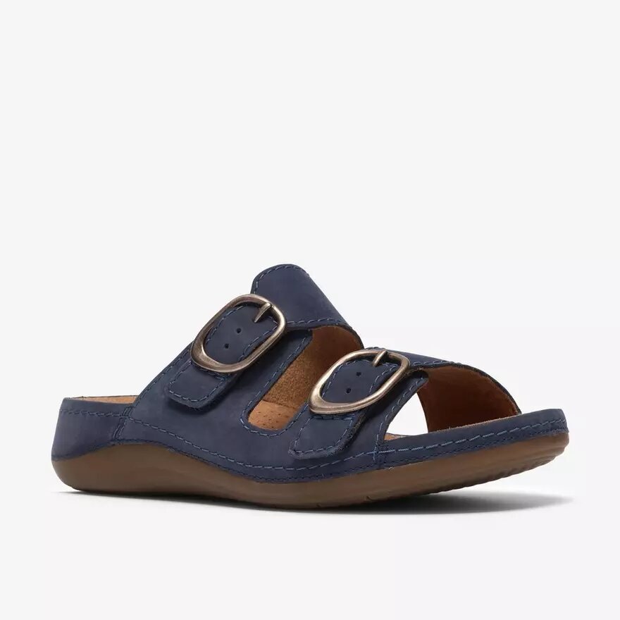 Sandales plates Cecily Step en nubuck bleu marine pour femme Sandales plates Cecily Step en nubuck bleu marine pour femme