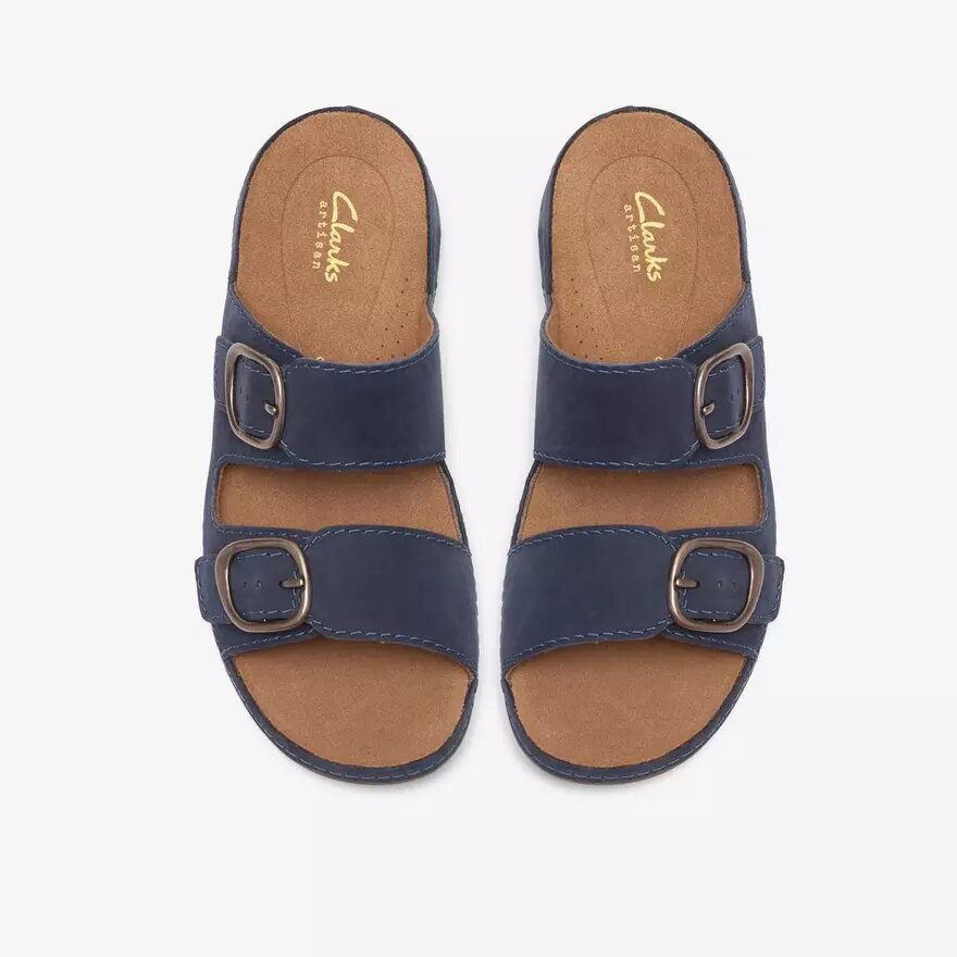 Sandales plates Cecily Step en nubuck bleu marine pour femme Sandales plates Cecily Step en nubuck bleu marine pour femme