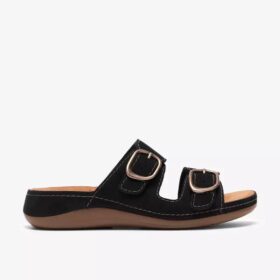 Sandales plates Cecily Step en nubuck noir pour femme Sandales plates Cecily Step en nubuck noir pour femme