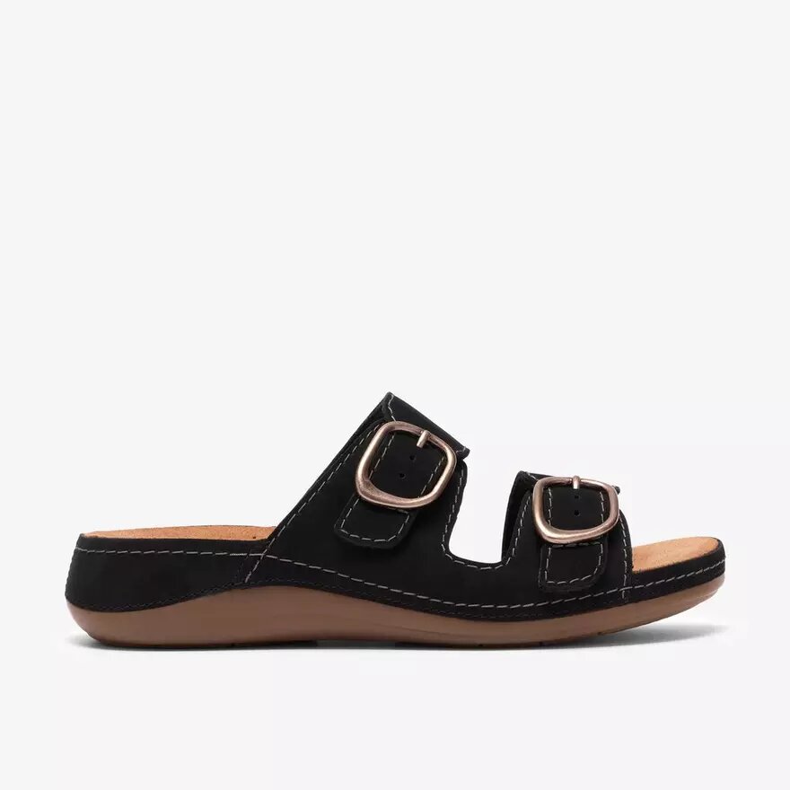 Sandales plates Cecily Step en nubuck noir pour femme Sandales plates Cecily Step en nubuck noir pour femme