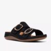 Sandales plates Cecily Step en nubuck noir pour femme Sandales plates Cecily Step en nubuck noir pour femme