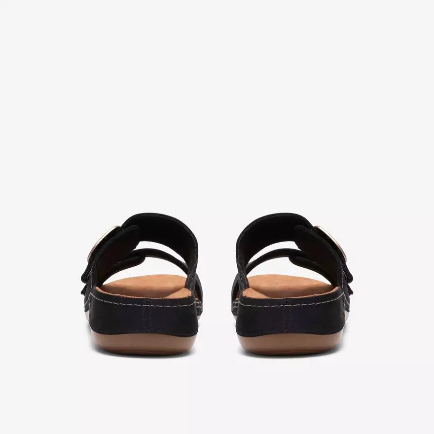 Sandales plates Cecily Step en nubuck noir pour femme Sandales plates Cecily Step en nubuck noir pour femme