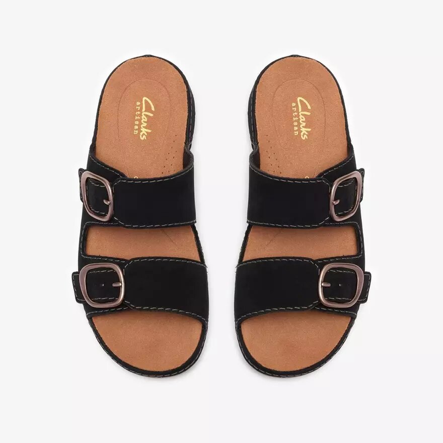 Sandales plates Cecily Step en nubuck noir pour femme Sandales plates Cecily Step en nubuck noir pour femme