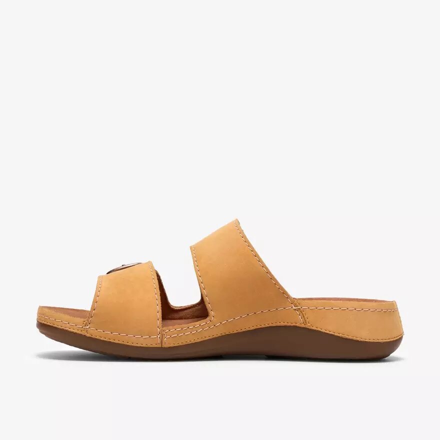 Sandales plates Cecily Step pour femme en nubuck ocre clair Sandales plates Cecily Step pour femme en nubuck ocre clair