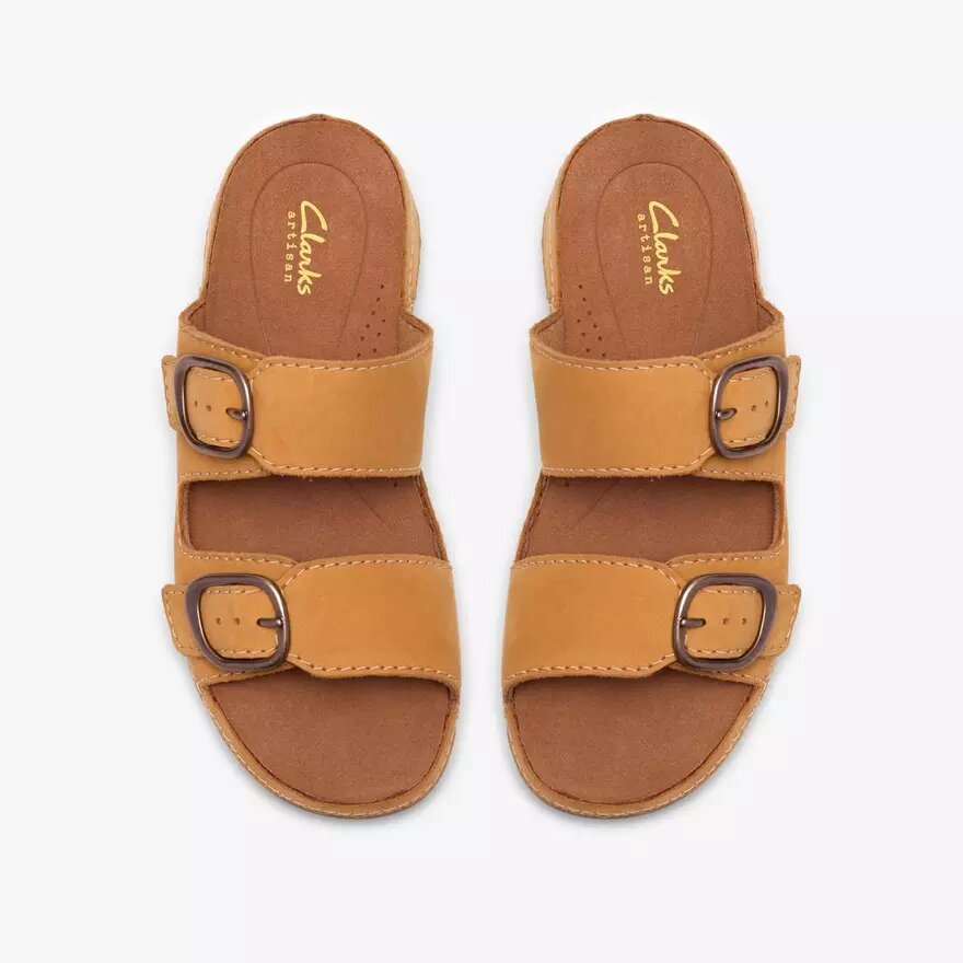Sandales plates Cecily Step pour femme en nubuck ocre clair Sandales plates Cecily Step pour femme en nubuck ocre clair