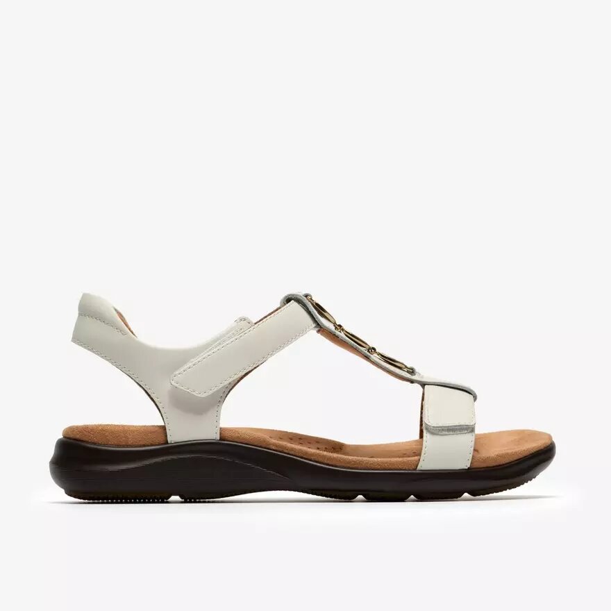 Sandales plates en cuir blanc Kitly Gem pour femme Sandales plates en cuir blanc Kitly Gem pour femme