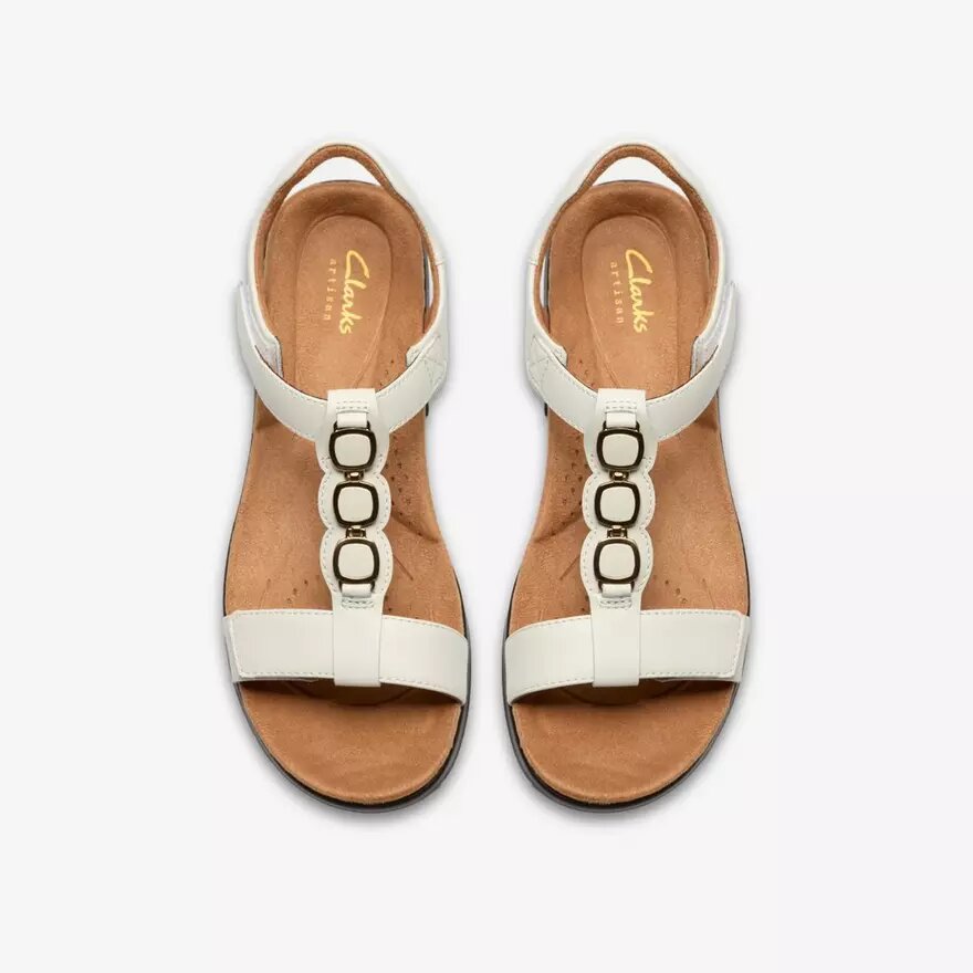 Sandales plates en cuir blanc Kitly Gem pour femme Sandales plates en cuir blanc Kitly Gem pour femme