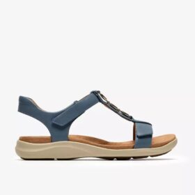 Sandales plates en cuir bleu denim Kitly Gem pour femme