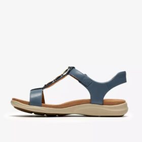 Sandales plates en cuir bleu denim Kitly Gem pour femme