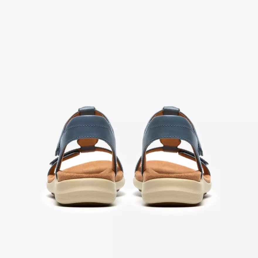 Sandales plates en cuir bleu denim Kitly Gem pour femme Sandales plates en cuir bleu denim Kitly Gem pour femme