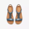 Sandales plates en cuir bleu denim Kitly Gem pour femme Sandales plates en cuir bleu denim Kitly Gem pour femme