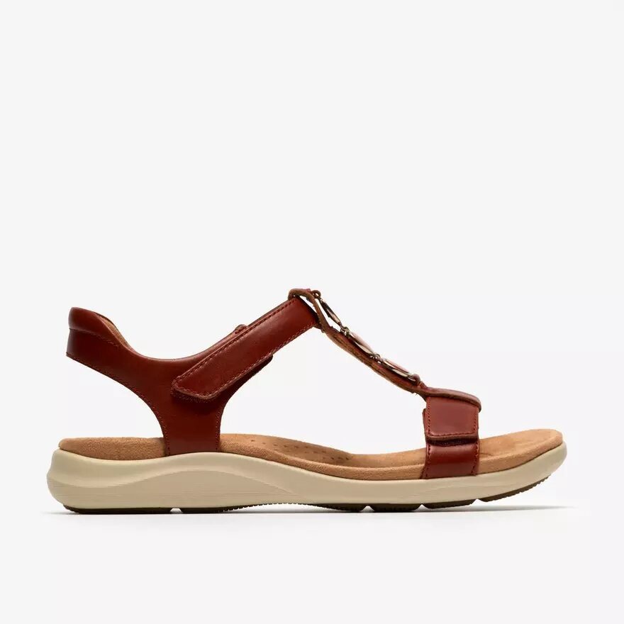 Sandales plates en cuir Kitly Gem pour femme, couleur orange brûlé Sandales plates en cuir Kitly Gem pour femme, couleur orange brûlé