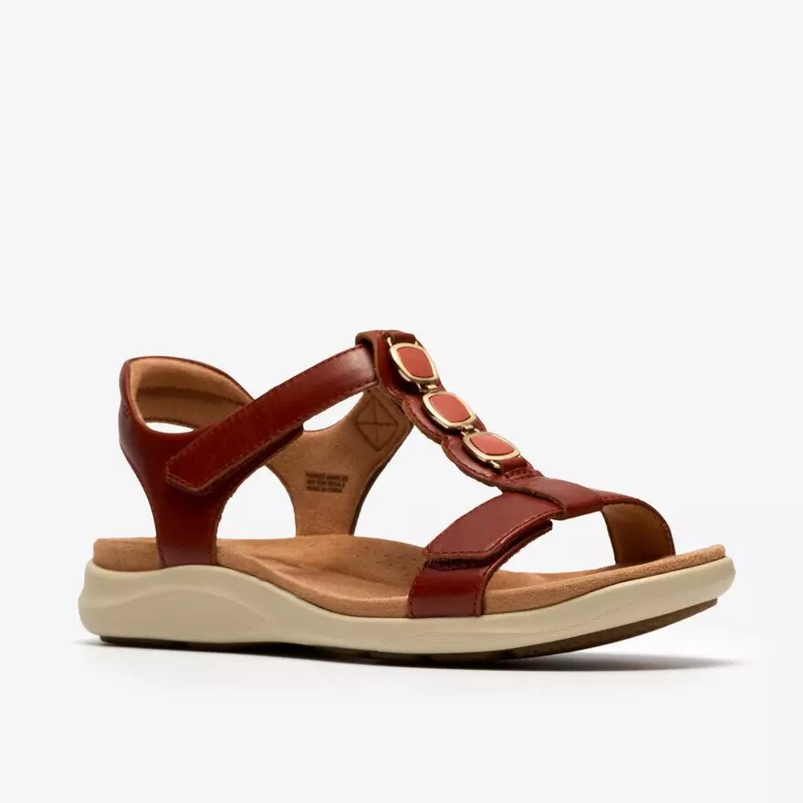 Sandales plates en cuir Kitly Gem pour femme, couleur orange brûlé Sandales plates en cuir Kitly Gem pour femme, couleur orange brûlé