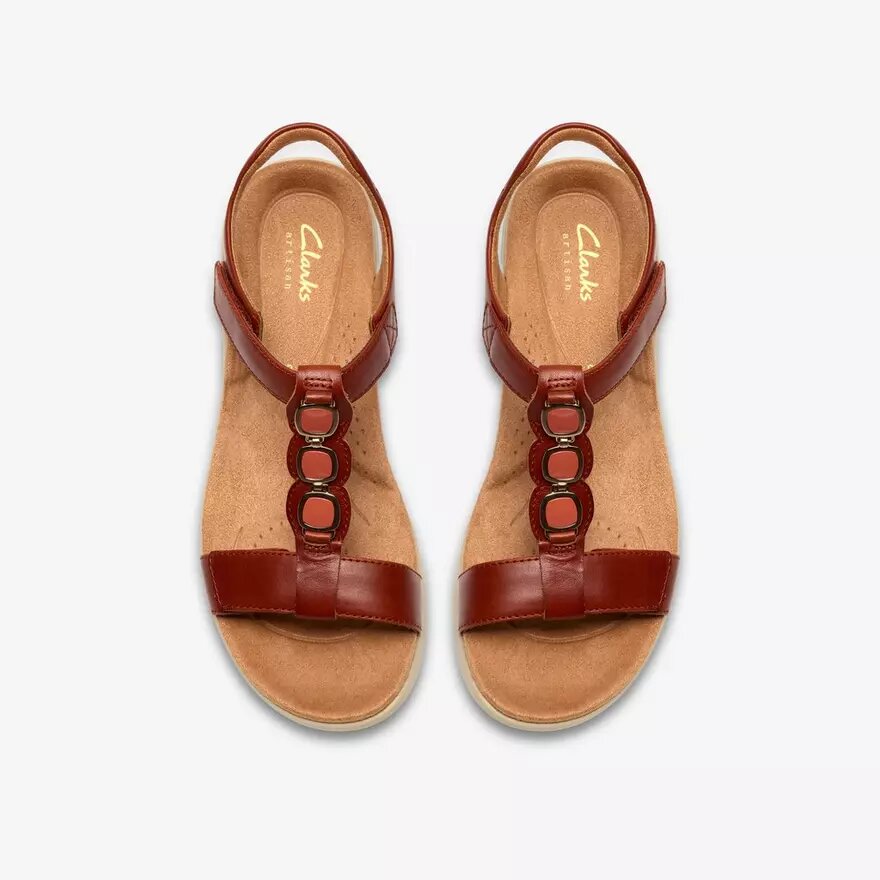 Sandales plates en cuir Kitly Gem pour femme, couleur orange brûlé Sandales plates en cuir Kitly Gem pour femme, couleur orange brûlé