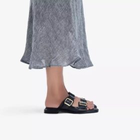 Sandales plates en cuir noir Ariany Bay pour femme