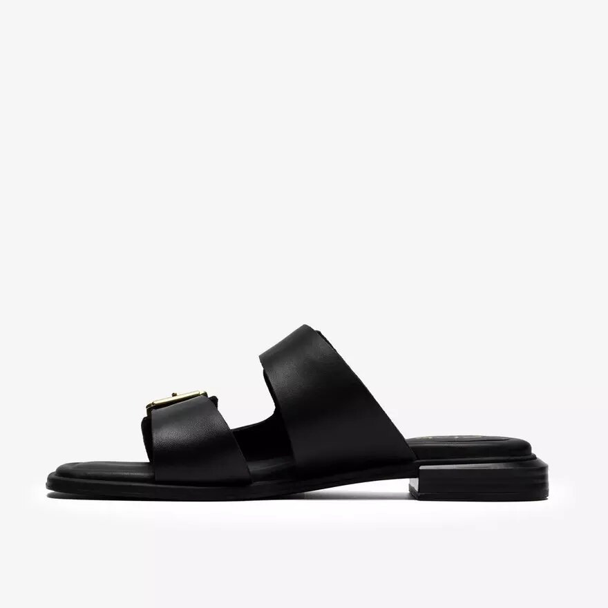 Sandales plates en cuir noir Ariany Bay pour femme Sandales plates en cuir noir Ariany Bay pour femme