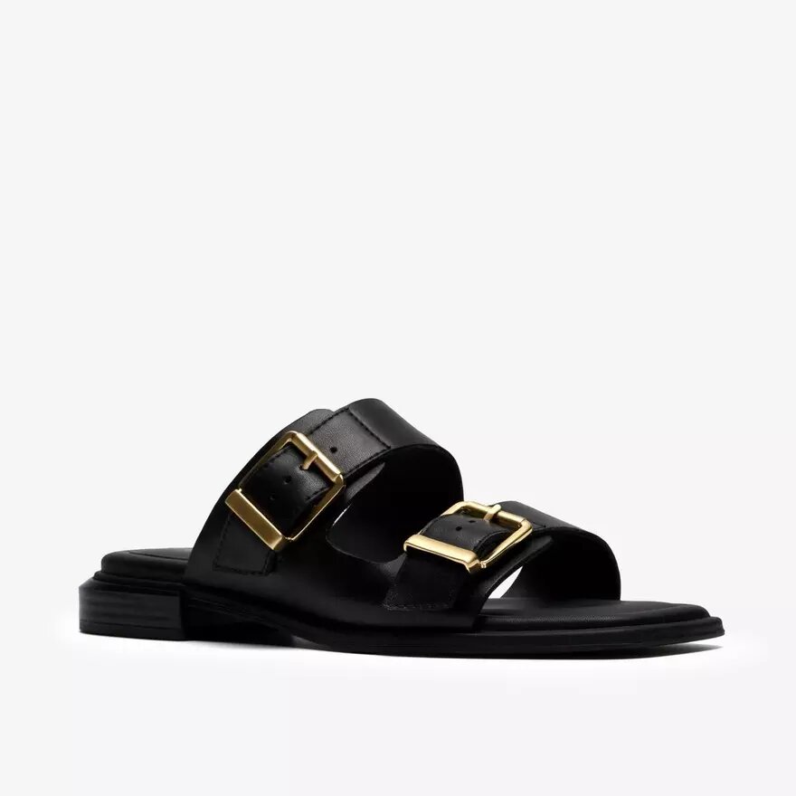 Sandales plates en cuir noir Ariany Bay pour femme Sandales plates en cuir noir Ariany Bay pour femme