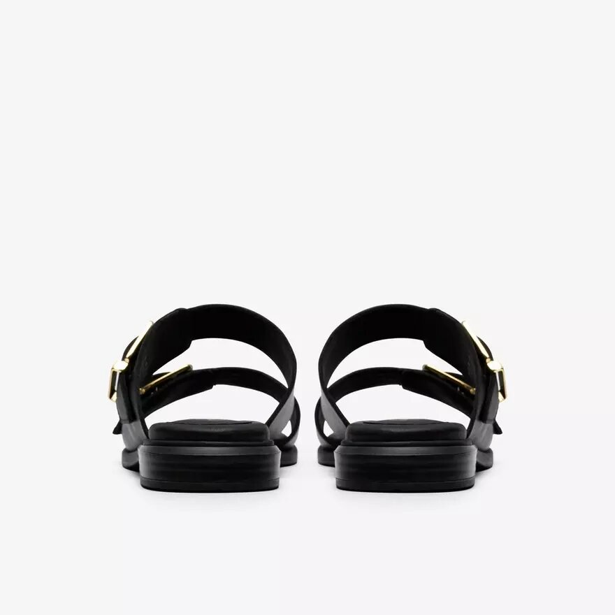 Sandales plates en cuir noir Ariany Bay pour femme Sandales plates en cuir noir Ariany Bay pour femme