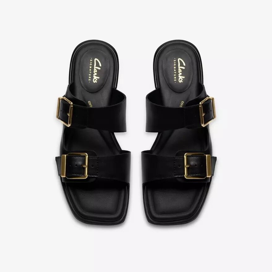 Sandales plates en cuir noir Ariany Bay pour femme Sandales plates en cuir noir Ariany Bay pour femme