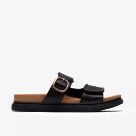 Sandales plates en cuir noir Arwell Step pour femme Sandales plates en cuir noir Arwell Step pour femme