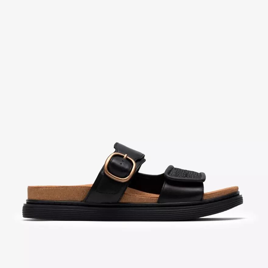 Sandales plates en cuir noir Arwell Step pour femme Sandales plates en cuir noir Arwell Step pour femme