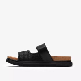 Sandales plates en cuir noir Arwell Step pour femme Sandales plates en cuir noir Arwell Step pour femme