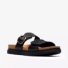 Sandales plates en cuir noir Arwell Step pour femme Sandales plates en cuir noir Arwell Step pour femme