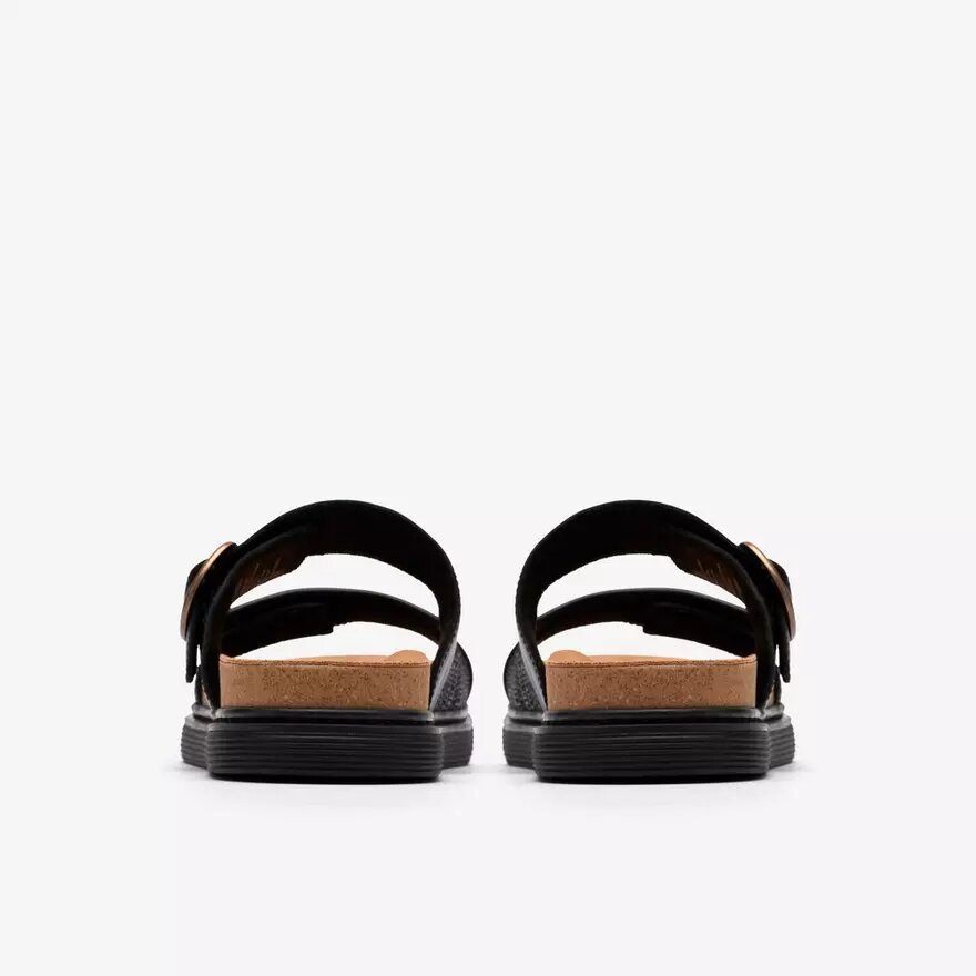 Sandales plates en cuir noir Arwell Step pour femme Sandales plates en cuir noir Arwell Step pour femme