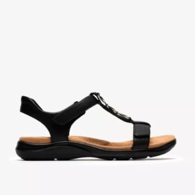 Sandales plates en cuir noir Kitly Gem pour femme