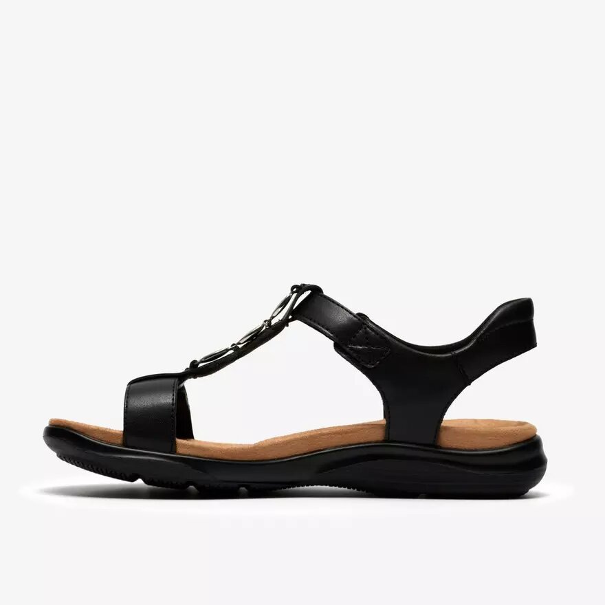 Sandales plates en cuir noir Kitly Gem pour femme Sandales plates en cuir noir Kitly Gem pour femme