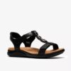 Sandales plates en cuir noir Kitly Gem pour femme Sandales plates en cuir noir Kitly Gem pour femme