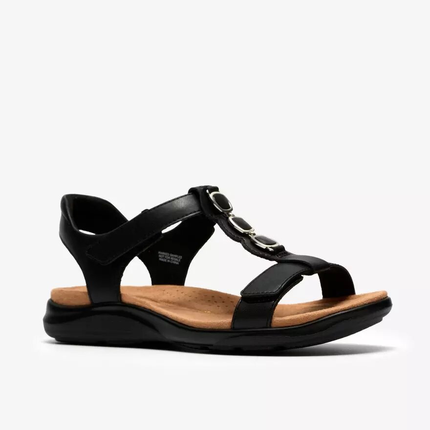 Sandales plates en cuir noir Kitly Gem pour femme Sandales plates en cuir noir Kitly Gem pour femme