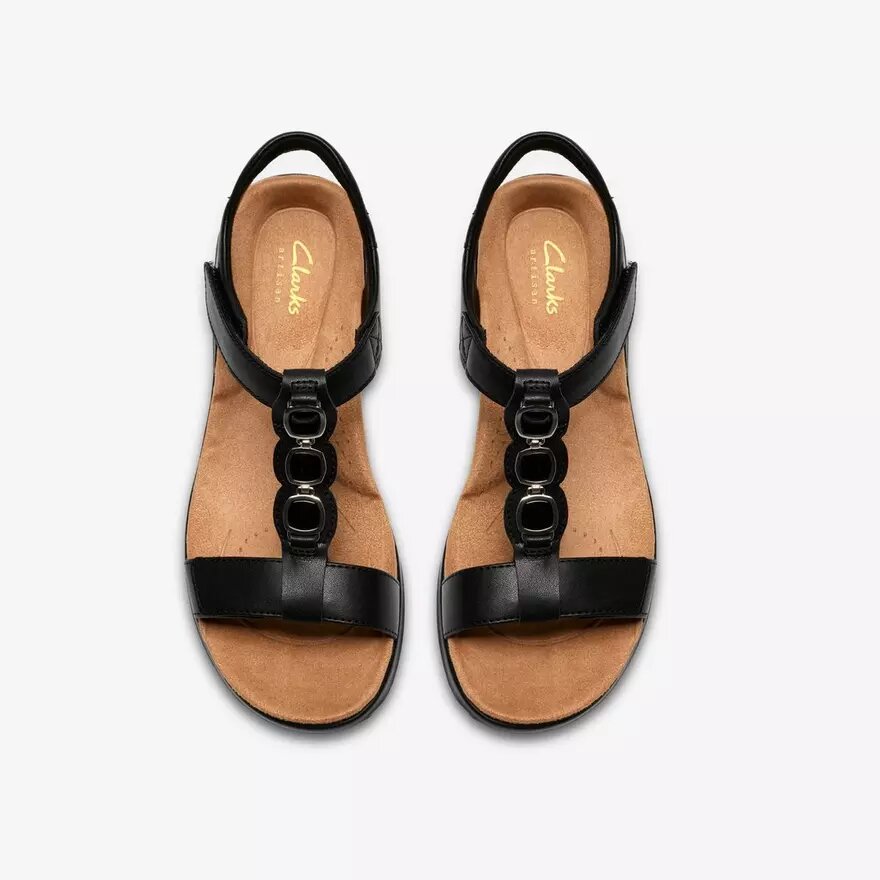 Sandales plates en cuir noir Kitly Gem pour femme Sandales plates en cuir noir Kitly Gem pour femme