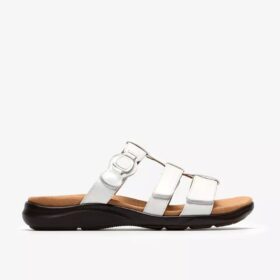 Sandales plates en cuir verni blanc « Kitly Pearl » pour femme